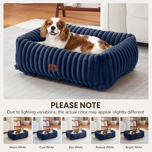 Washable Dog Bed Small Medium Size Dog, Rectangle Orthopedic Pet Bed for Car and Indoor,Fluffy Memory Foam Dog Beds with Anti-Slip Bottom,25 x21 x8 Inches,Navy - Image 3