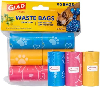 Glad for Pets Scented Dog Waste Bags, Lemon Scent, Multicolor, 90 Count by GladTrashFoodStorage