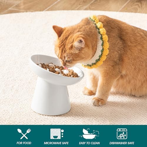 vancasso Ceramic Slow Feeder Cat Bowl, 6.25 Inch Elevated Cat Slow Feeder Bowl, Anti Vomiting for Dry and Wet Food, White - Image 3