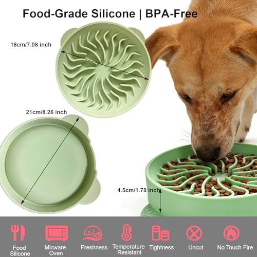 Nalchios Silicone Slow Feeder Dog Bowl, Anti-Choking Slow Eating Pet Bowl for Dogs Cats, Non-Slip, BPA-Free, Easy to Clean, Interactive Feeding for Puppies Kittens Small Medium Large Breeds (Green) - Image 3