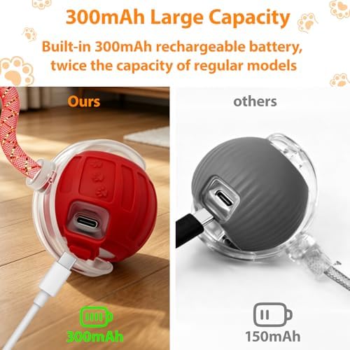 Interactive Cat Toys Ball for Indoor Cats, Automatic Self-Rolling, Motion-Activated, Bird Chirping Cats Dogs Ball Toy with Elastic Mesh Tail, Cat Enrichment Toys for Indoor Cats (Red) - Image 6
