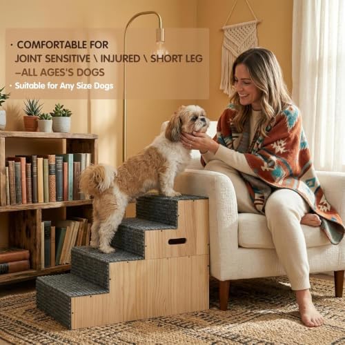 Wood Dog Stairs for Bed Couch 18" H, 4-Step Dog Steps for Small Medium Dogs - Image 5