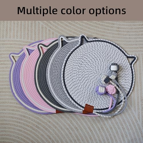 Cat Scratcher Mat 16.9'' Round Natural Cotton Rope Double-Sided, Dark Brown - Image 7