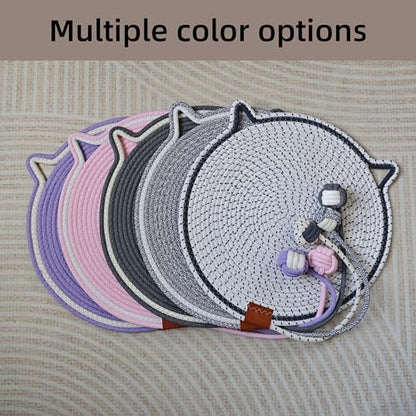 Cat Scratcher Mat 16.9'' Round Natural Cotton Rope Double-Sided, Dark Brown - Image 7