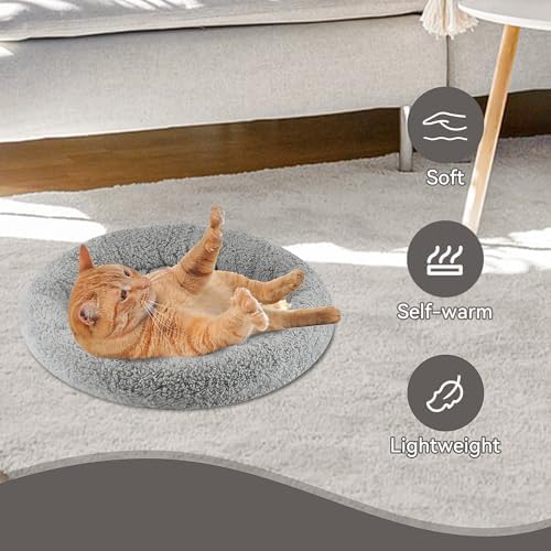 Enjoying Small Cat Bed Mat, 11.81" Round, Self Warming Cat Mat with Pillow Around, Dog Kitty Curling Sleep Cushion, Soft Kitten Pad for Carrier/Crate, Rabbit Warm Bed, Antiskid Bottom, Small - Image 2