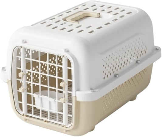 Portable Pet Airline, Durable PP + Breathable Grid Material, Detachable Design, Compliant with Airline Shipping Standards(Milk Coffee Color Diaper Board Hanging Bowl)