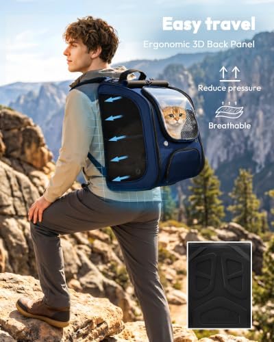 Pecute Cat Backpack Carrier,Large Space Cat Bubble Backpack,Ergonomic,Blue - Image 3