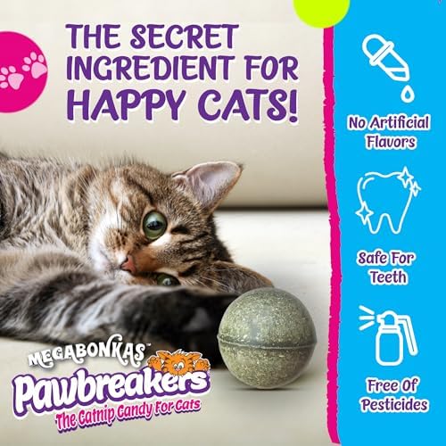 Pawbreakers 1-MegaBonkas Catnip Ball - All Natural Cat Treats & Toys, Medical Grade Catnip, Safe & Digestible, Hypoallergenic & Vegan - 3 oz, 2.25 inches Diameter, Made in USA - Image 3