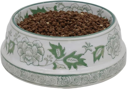 Aimusego Ceramic Green & White Dog Bowl 9inch Chinoiserie Hand Painted Pet Food Water Bowls, Dogs Cat Dish for Medium and Large Pet, Puppy-25OZ