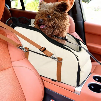 Center Console Pet Carrier for Small Dogs & Cats, Dog Car Seat with Foldable Top Window and Non-Slip Safety Straps, Travel Backpack by Unknown