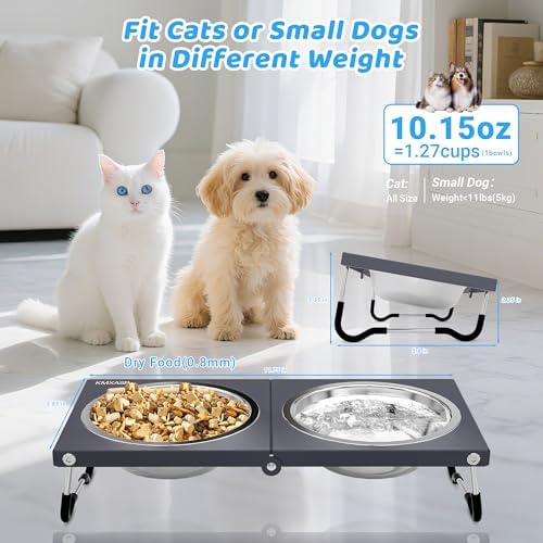 Upgraded Elevated Cat Bowls with Food Mat,10°Tilted Foldable Stand Anti Vomiting Raised Cat Dishes for Food and Water,2 Stainless Steel Bowls for Cats and Puppy(with Mat) - Image 3