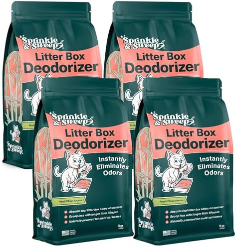 Sprinkle & Sweep: Litter Box Deodorizer - 4 Pack, 8oz Bags - Cat & Kitten Home Odor Neutralizer, Ultra-Absorbent Formula, Non-Toxic, Pet Smell Control by SprinkleSweep