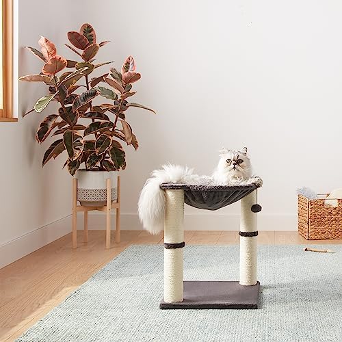 Amazon Basics Sturdy Cat Condo Tower with Hammock Bed and Scratching Posts, Interactive Hanging Ball Toy for Indoor Cats, 15.8" x 15.8" x 19.7", Gray - Image 4