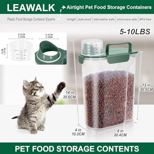 LEAWALK 5-7Lbs Cat Dog Storage Container, Portable Pet Food Containers with Upgraded Large Spout and Cup, Small Animal Kibble Dispenser for Bird Seed, Oatmeal, Rice, Flour, Brown Sugart-Dark Green - Image 2