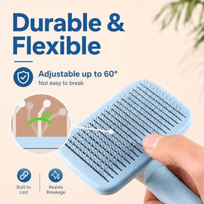 Self-Cleaning Cat Brush for Shedding and Pet Hair Remover Set, Blue - Image 4