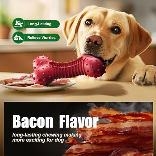 Dog Toys for Aggressive Chewers, Dog Chew Toys for Medium Large Dogs, Durable Natural Rubber Dog Toys with Bacon Flavor, Indestructible Dog Toy, Red - Image 3