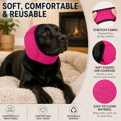 Dog Ear Muffs Noise Protection, Adjustable Dog Ear Wrap Calming Hoodie, No Shake Ear Covers for Thunder, Vacuum, Grooming & Bathing, Polyester Noise Reduction Padding with Elastic Strap(Rose red,S) - Image 5