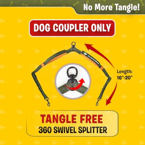 Pet Dreamland Exquisite Double Dog Leash Coupler with Tangle-Free Swivel. Premium & Versatile Attachment for Walking Two Dogs. You Will Absolutely Love This Amazing Dual Dog Coupler (Khaki & Orange) - Image 3