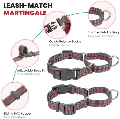 VIVAGLORY Double Handle Dog Leash Twingrip, 5ft x 1in, L, Red Grey - Image 4