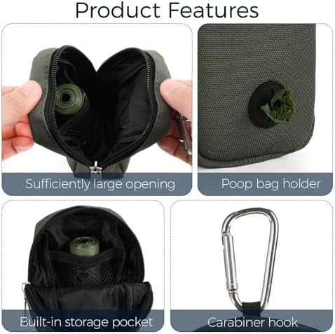 Dog Treat Pouch for Training, Portable Dog Walking Bag Built in Poop Dispenser, Pocket Sized Pet Pouches, Doggie Puppy Snack Rewards Bag,Treat Carrier Holder with Clip (Army Green) - Image 3