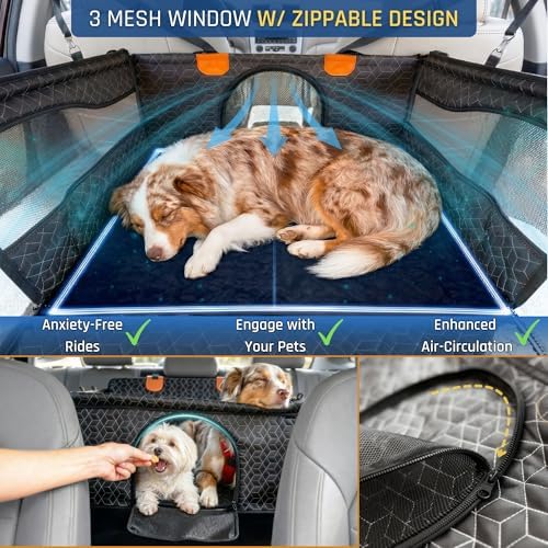 Dog Car Seat for Large Medium Dogs, Back Seat Extender for Pets with Hard Bottom, Waterproof Dog Seat Cover with 3 Mesh Windows, Removable Fleece Mat for Cars SUVs Trucks - Image 6