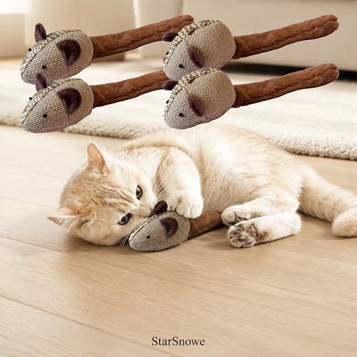 StarSnowe×Cotton-Linen Fuzzy Mouse,Cat Plush Toy with Catnip and Crinkle Paper, Interactive Fun Kitten Stuffed Toys Set-12in Big Mice (Hunting Master(Pack of 4)) - Image 2