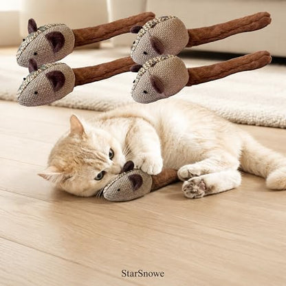 StarSnowe×Cotton-Linen Fuzzy Mouse,Cat Plush Toy with Catnip and Crinkle Paper, Interactive Fun Kitten Stuffed Toys Set-12in Big Mice (Hunting Master(Pack of 4)) - Image 2