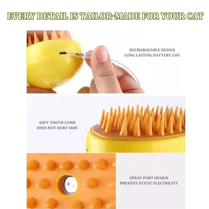 3-in-1 Rechargeable Pet Hair Brush: Massager, Steamy Comb & Self-Cleaning Mist Spray for Cats & Dogs