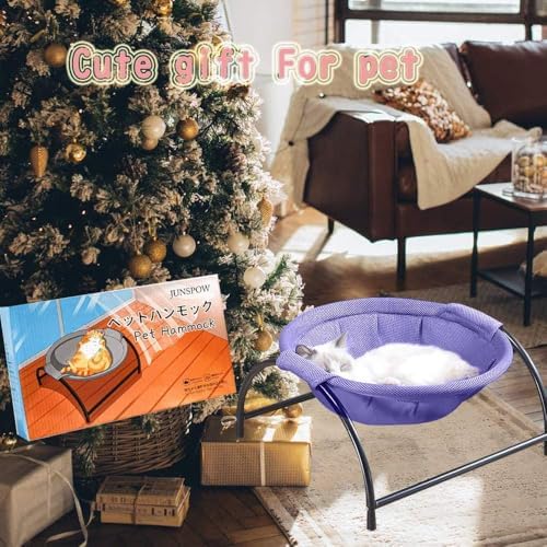 JUNSPOW Cat Bed Sleeping Cat Hammock, 16.9in x 16.9in x 9.5in, Purple - Image 3