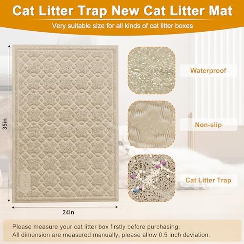 35x24 Inch Large Cat Litter Box Mat, Scatter Control, Waterproof - Image 2