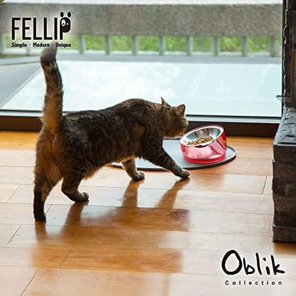 Felli Pet Oblik Acrylic Raised Dog Food Water Bowl Stainless Steel Slanted Oval Dish for Short Leg Puppy & Small Medium Pet, Elevated Tilted Metal Feeder(Pink, 1.5 Cups Oval Dish) - Image 4