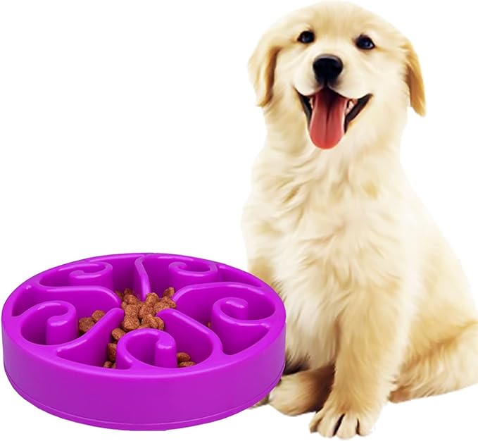 Dog Bowl Slow Pet Feeders Non Skid Bowl Dog Water Bowl Dry Food Bowl Slow Feeder Fun Bowl Slow Eating Bowl for Small Dog Large Dog Medium (Purple, L)