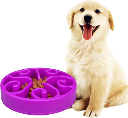 Dog Bowl Slow Pet Feeders Non Skid Bowl Dog Water Bowl Dry Food Bowl Slow Feeder Fun Bowl Slow Eating Bowl for Small Dog Large Dog Medium (Purple, L)