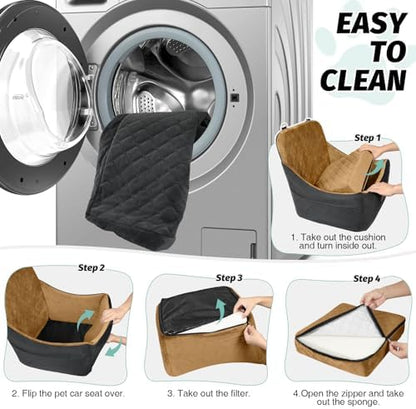 Lealchum Dog car seat for Medium Dogs,Easy to Install with Adjustable Straps,Anti Slip Bottom pet car Bed,Fully Detachable and Washable pet Travel Bed (Black/Coffee, Medium) - Image 4