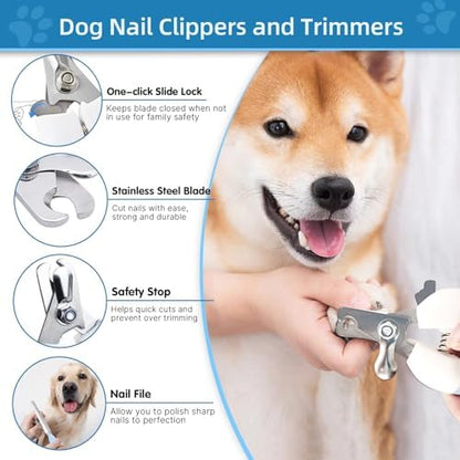 Dog Brush Dog Grooming Kit 6PCS Dog Brush for Shedding-Dog Brushes for Grooming, Dematting Comb for Dogs, Cat Nail Clipper with Nail File, Flea Comb, Bath Brush(Blue) - Image 5