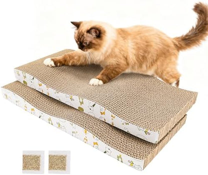 PatiencET Cat Scratch Pad 2 Pack, Waved Cardboard Cat Scratcher by patiencET