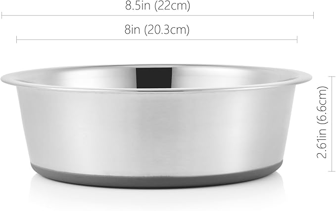 Stainless Steel Dog Bowls 2 Pack – 7.8 Cup Large Capacity Food & Water Bowls for Large Dogs, Non-Skid Rubber Base, Rust Resistant, Dishwasher Safe