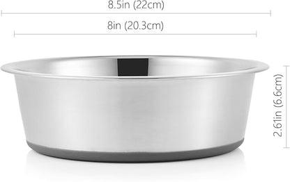 Stainless Steel Dog Bowls 2 Pack – 7.8 Cup Large Capacity Food & Water Bowls for Large Dogs, Non-Skid Rubber Base, Rust Resistant, Dishwasher Safe
