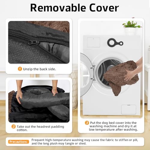 GGIB Calming Dog Bed Fluffy Plush Dog Mat for Furniture Protector with Removable Washable Cover for Large Medium Small Dogs and Cats (Medium, Coffee) - Image 4