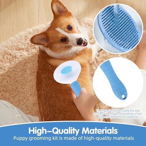 Aglads 3PCS Cat Rabbit Bunny Dog Grooming Kit, Self-Cleaning Slicker Cat & Dog Brush for Shedding, Fine-Needle Comb, Pet Nail Clipper & File for Long/Short-Haired Pets, Easy to Remove Loose (3, blue) - Image 7
