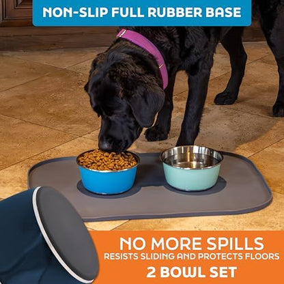 Master Pet Supply Stainless Steel Dog Bowls Set of 2 - Navy Blue - 32 Oz - Image 4