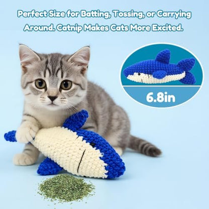 Catnip Fish Toy - Hand-Crocheted with Real Catnip & Bell, Interactive Kicker Toy for Cats Kitten, Soft & Safe for Biting - Image 3