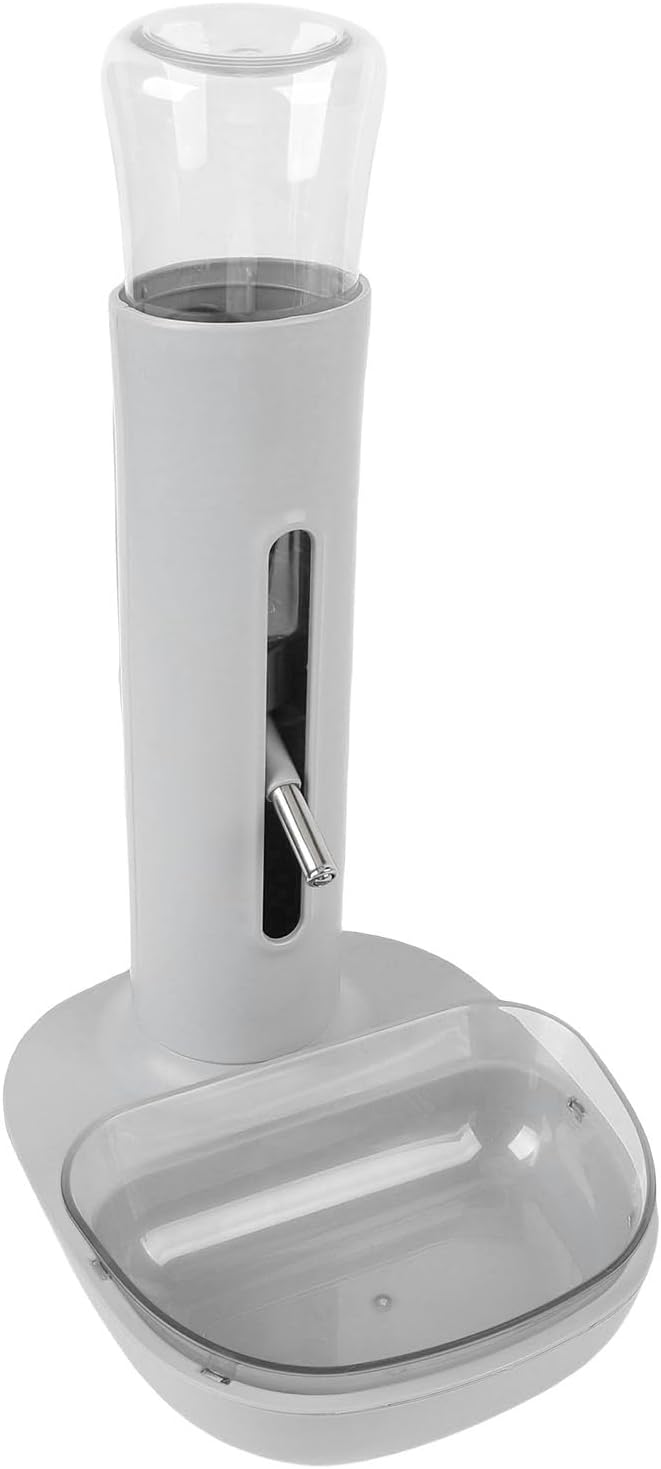 Pet Standing Water Dispenser Cat Dog Standing Bowl with Detachable Pole Automatically Feeding Water Height Adjustable for Cage, Crate (Grey)