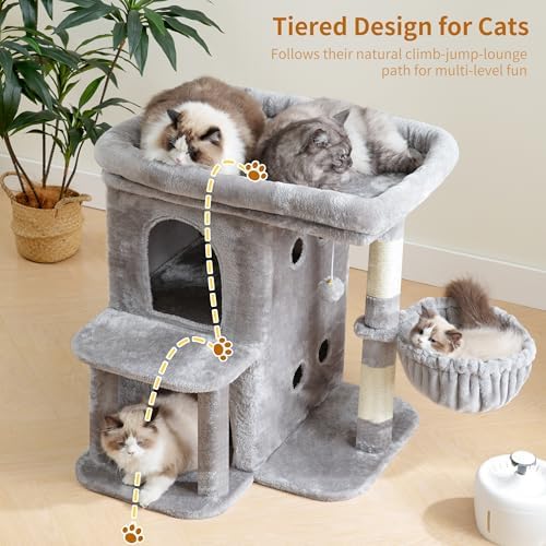 Heybly 26.3" Cat Tree for Large Cats with Big Perch & Dual Condos HCT204SW - Image 2