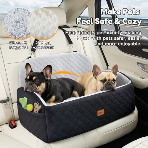Gimars Upgrade Dog Car Seat with Reversible Long & Short Plush Seat Cushion for Small/Medium/Large Dogs Up to 60lbs, Detachable Washable Anti-Slip Dog Booster Seat with 5.1'' 28D Egg-Crate Foam, L - Image 4