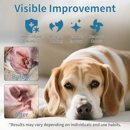 Dog Ear Cleaner, Contains Aloe Vera, Relieves Itching, Removes Earwax Buildup, Debris, Odors, Non Irritating, with Extended Soft Silicone Dropper, For Dogs and Cats, 1 Bottles (2.03 oz in total) - Image 3