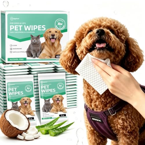 Pet Wipes 60 Count for Dogs, Cats & Small Animals,Plant-Based Hypoallergenic Dog Wipes for Paws, Butt, and Anal Gland Care, Quick Clean & Deodorize by CHAOYA