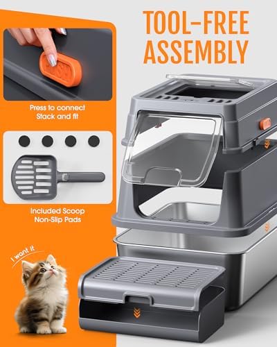 Powools Stainless Steel Enclosed Cat Litter Box, 17.1x13.2x15 in - Image 6