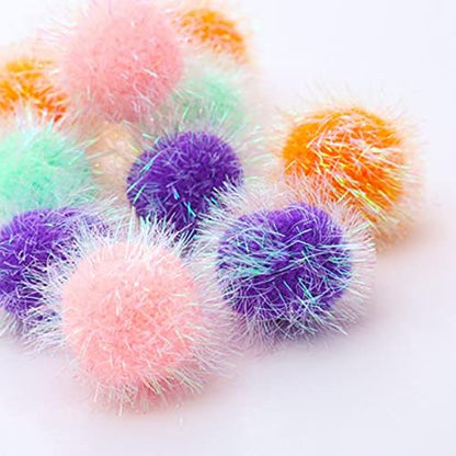 Cat Pom Pom Sparkle Fuzzy Balls 2 Inches Interactive Cat Toy Assorted Color 12 Pack by Osvela