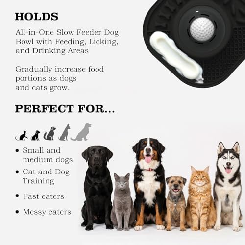 Dog Lick Bowl with Interactive Rolling Ball & Slow Feeder, Black - Image 3